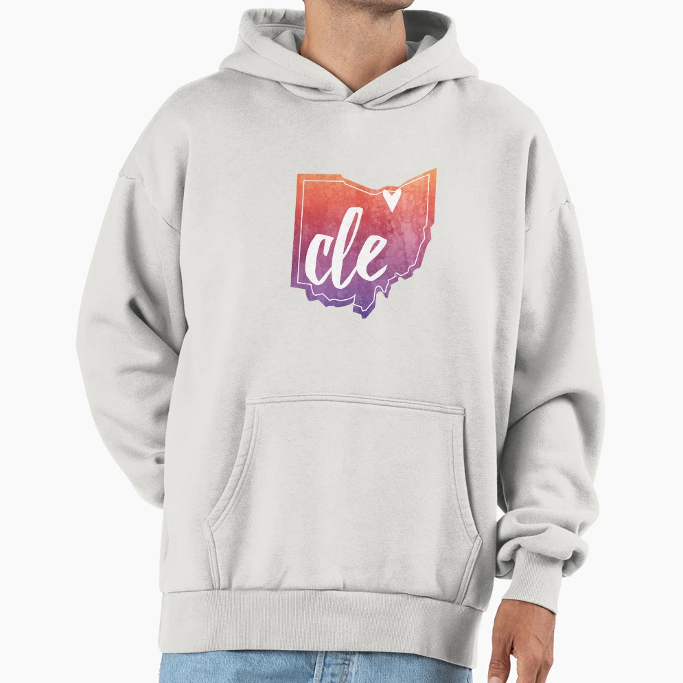 Cleveland Watercolor Heart Ohio Hoodie - Trendy Graphic Unisex - T-Shirt, Sweatshirt, Hoodie