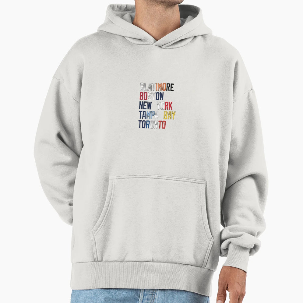 Al East Team Locations And Colors Hoodie - Novelty Apparel Unisex - T-Shirt, Sweatshirt, Hoodie