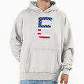 Letter E Capital Alphabet American Flag Hoodie - Trendy Graphic Men Women - T-Shirt, Sweatshirt, Hoodie