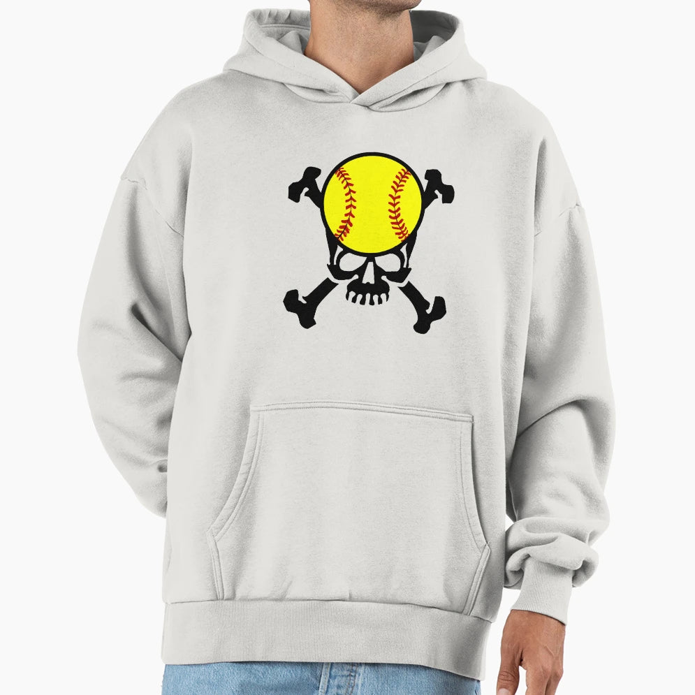 Softball Skull Hoodie - Novelty Apparel for Adults - T-Shirt, Sweatshirt, Hoodie