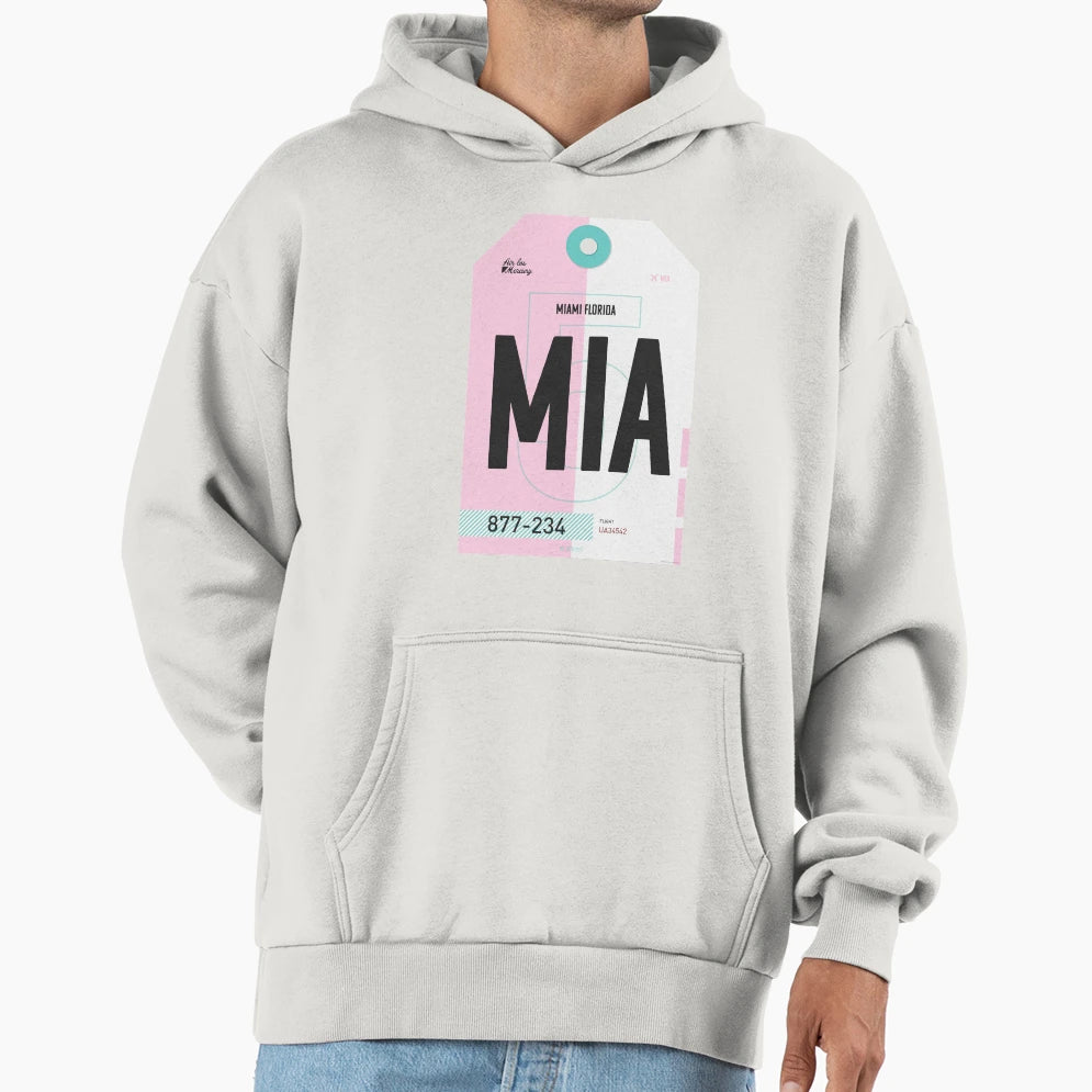 Miami Luggage Tag Hoodie - Minimalist Print Unisex - T-Shirt, Sweatshirt, Hoodie