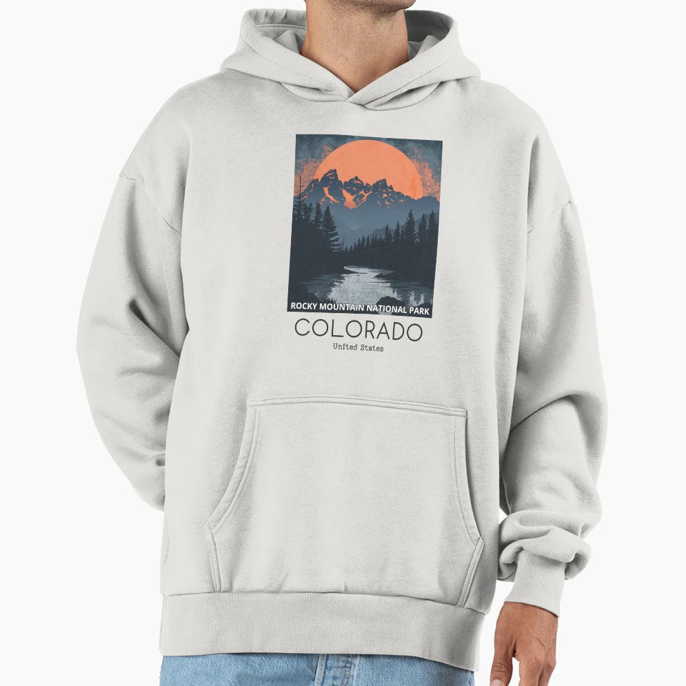 Travel Illustration Rocky Mountain Hoodie - Streetwear Style Men Women - T-Shirt, Sweatshirt, Hoodie