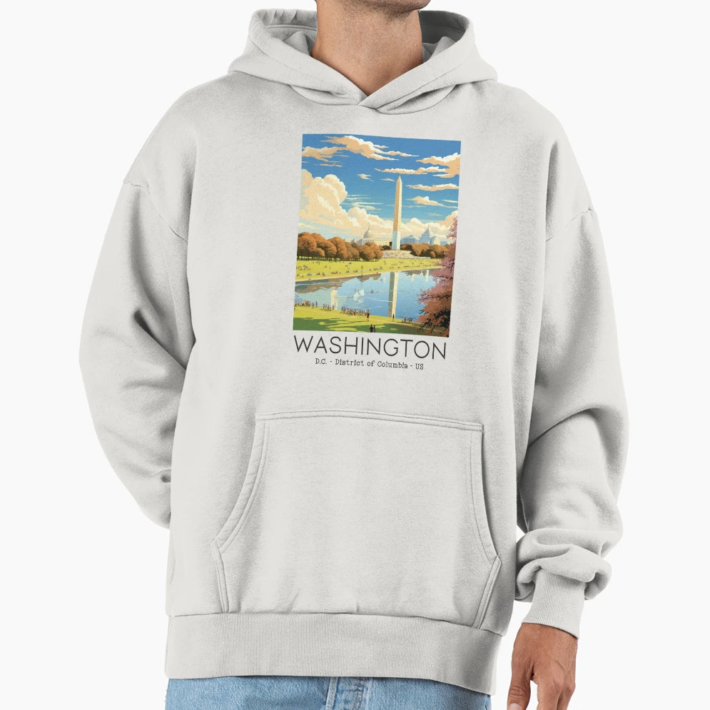 Travel Illustration Washington D C Us Hoodie - Trendy Graphic Unisex - T-Shirt, Sweatshirt, Hoodie