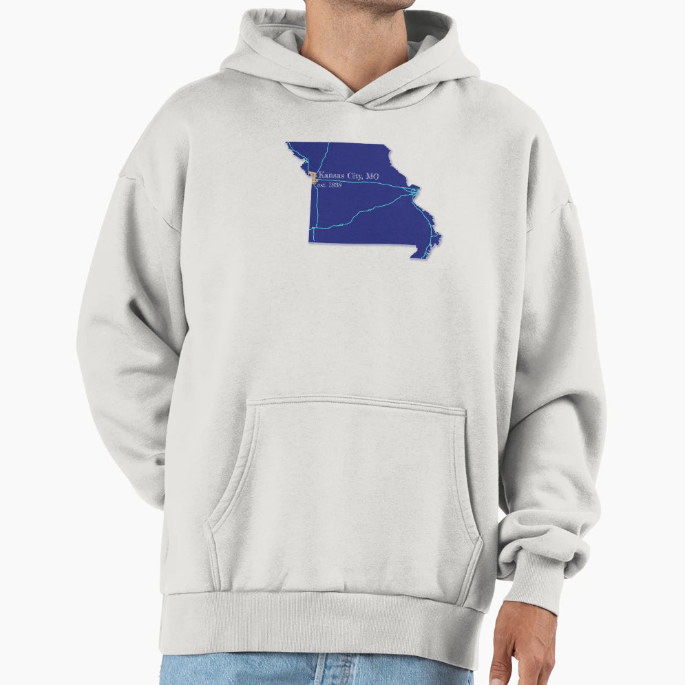 Kansas City Mo Blue Hoodie - Minimalist Print Men Women - T-Shirt, Sweatshirt, Hoodie