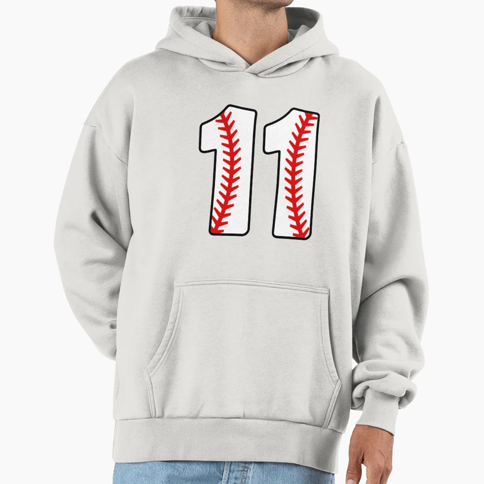 Number 11 Baseball 11 Hoodie - Fun Novelty Design for Adults - T-Shirt, Sweatshirt, Hoodie
