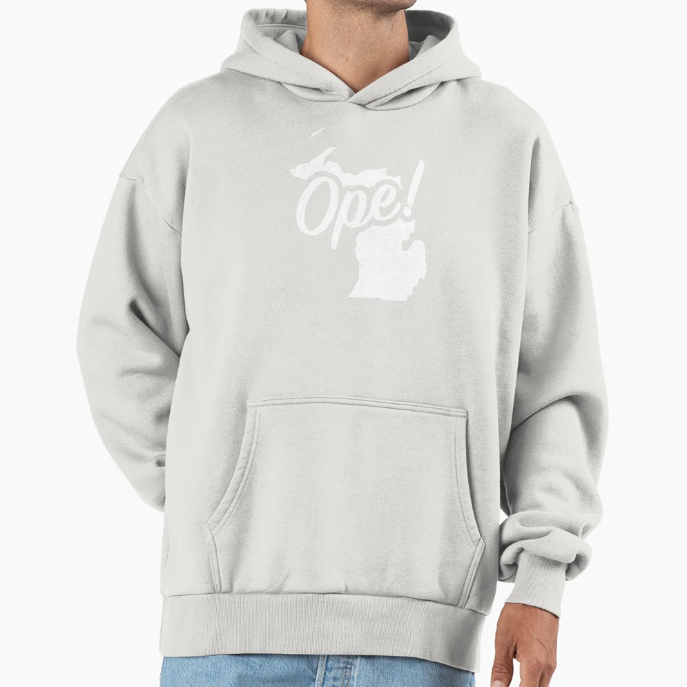 Ope Michigan White Midwest State Fun Phrase Hoodie - Novelty Apparel Unisex - T-Shirt, Sweatshirt, Hoodie