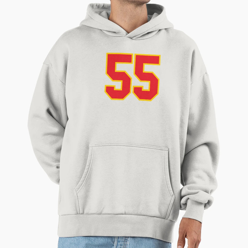 55 Jersey Number Fifty Five Red Hoodie - Aesthetic Graphic Men Women - T-Shirt, Sweatshirt, Hoodie