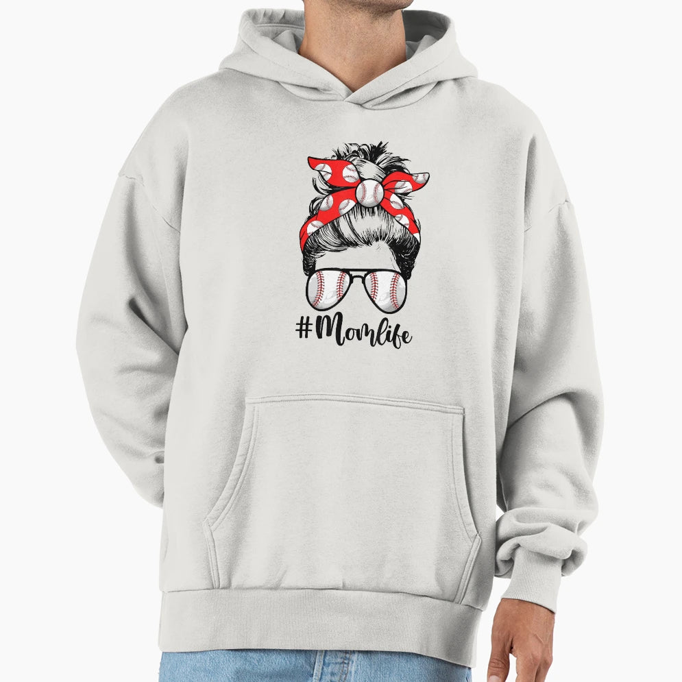 Messy Bun Baseball Mom Baseball Hoodie - Casual Everyday Wear for Adults - T-Shirt, Sweatshirt, Hoodie