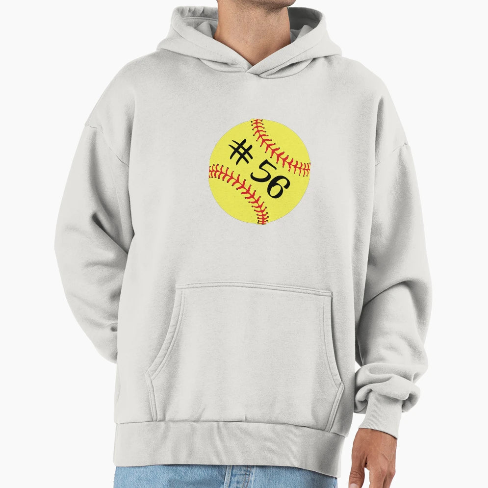 Softball Player Jersey No 56 Back Number 56 Hoodie - Graphic Print Unisex - T-Shirt, Sweatshirt, Hoodie