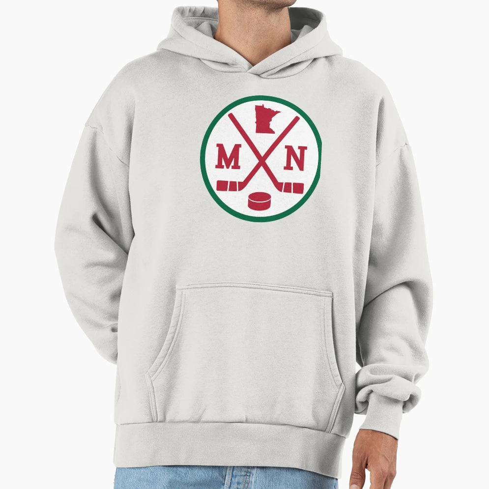 Minnesota Hockey Emblem Mn Hoodie - Novelty Apparel for Adults - T-Shirt, Sweatshirt, Hoodie