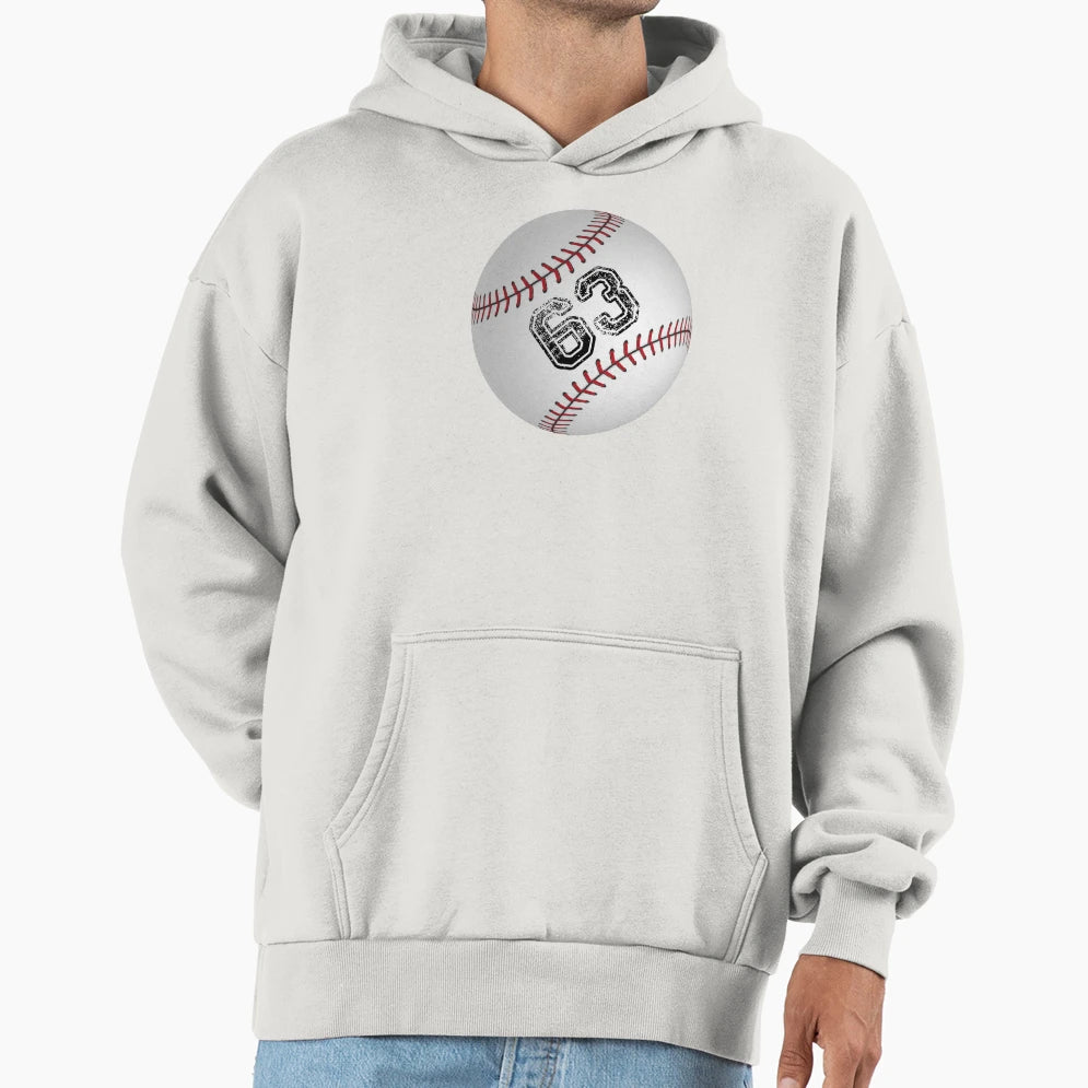 Baseball Ball Number 63 Sixty Three Hoodie - Custom Art Print Unisex - T-Shirt, Sweatshirt, Hoodie