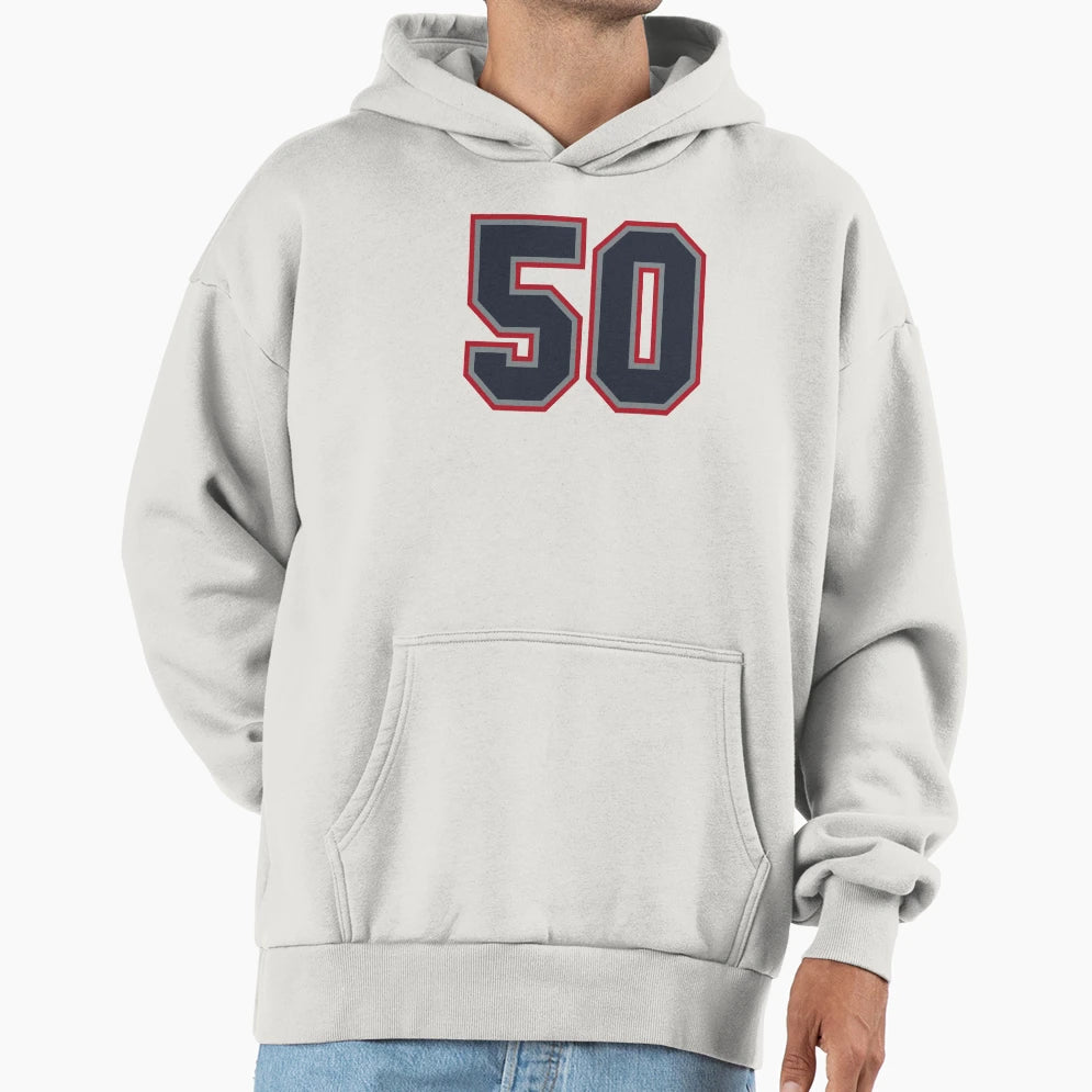 50 Navy Grey Red Sports Number Hoodie - Casual Everyday Wear Men Women - T-Shirt, Sweatshirt, Hoodie