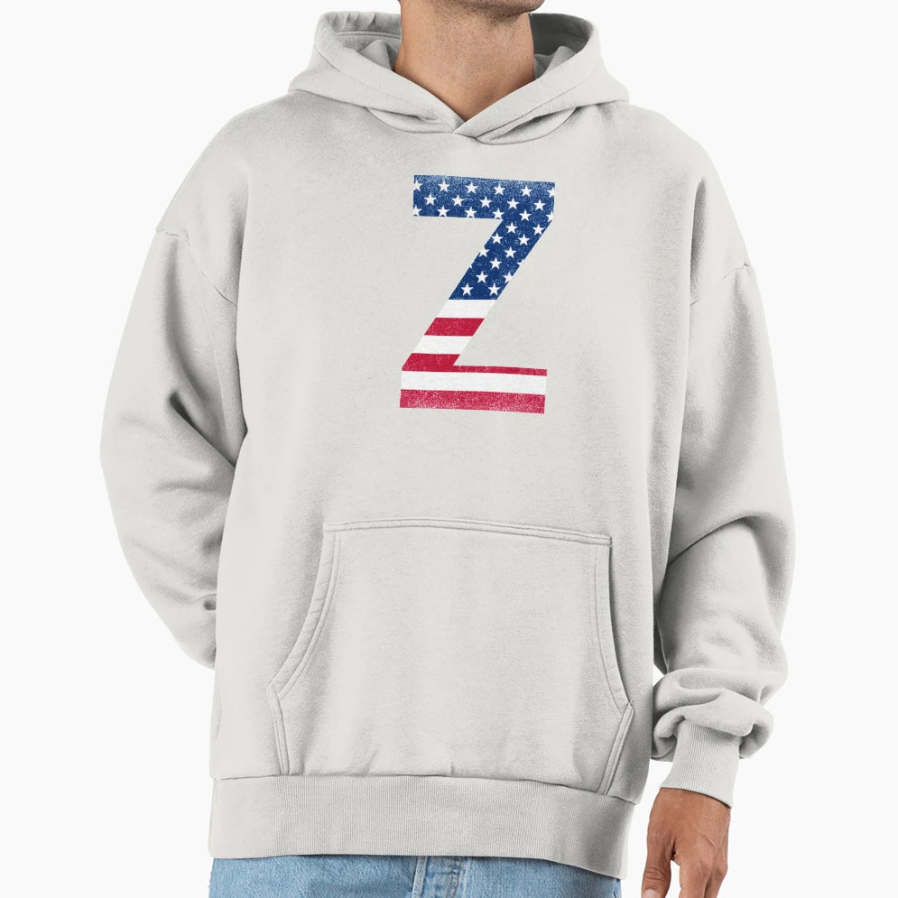 Letter Z Capital Alphabet American Flag Hoodie - Unique Graphic for Adults - T-Shirt, Sweatshirt, Hoodie