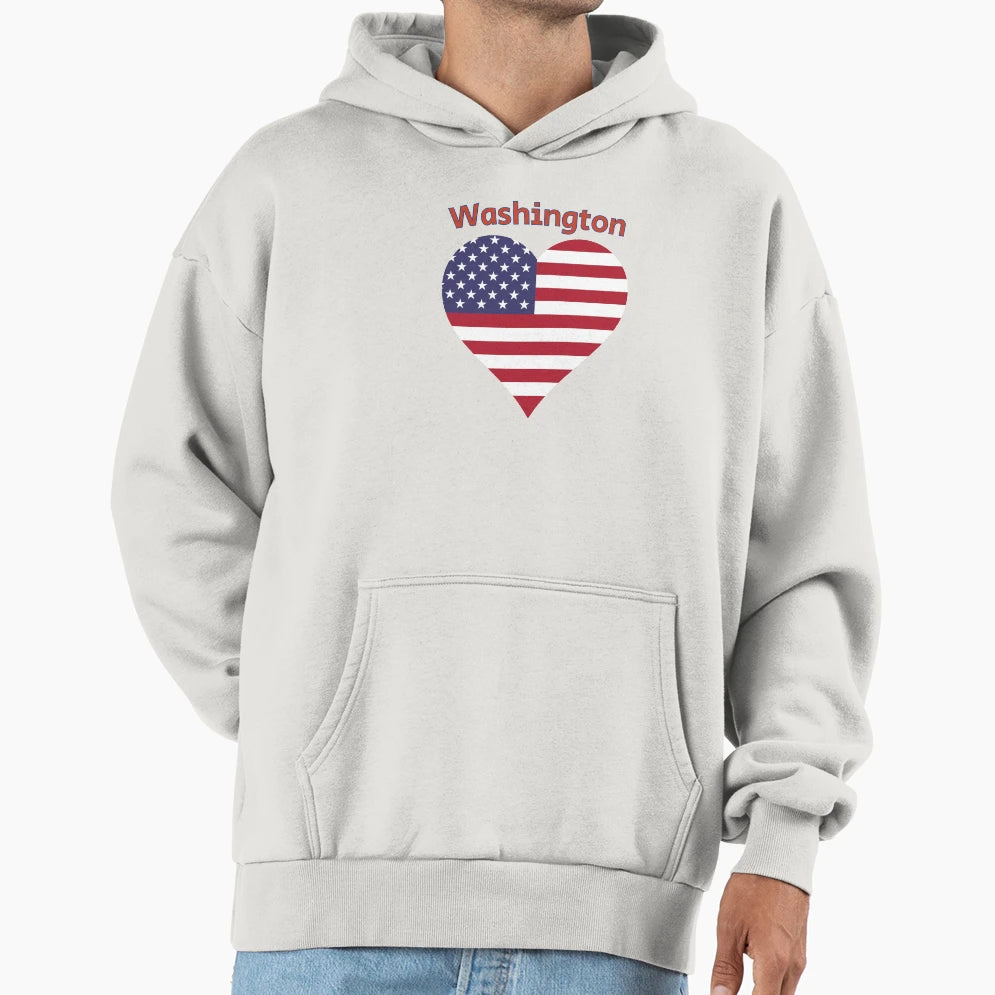 Washington American Flag Heart Hoodie - Streetwear Style Unisex - T-Shirt, Sweatshirt, Hoodie
