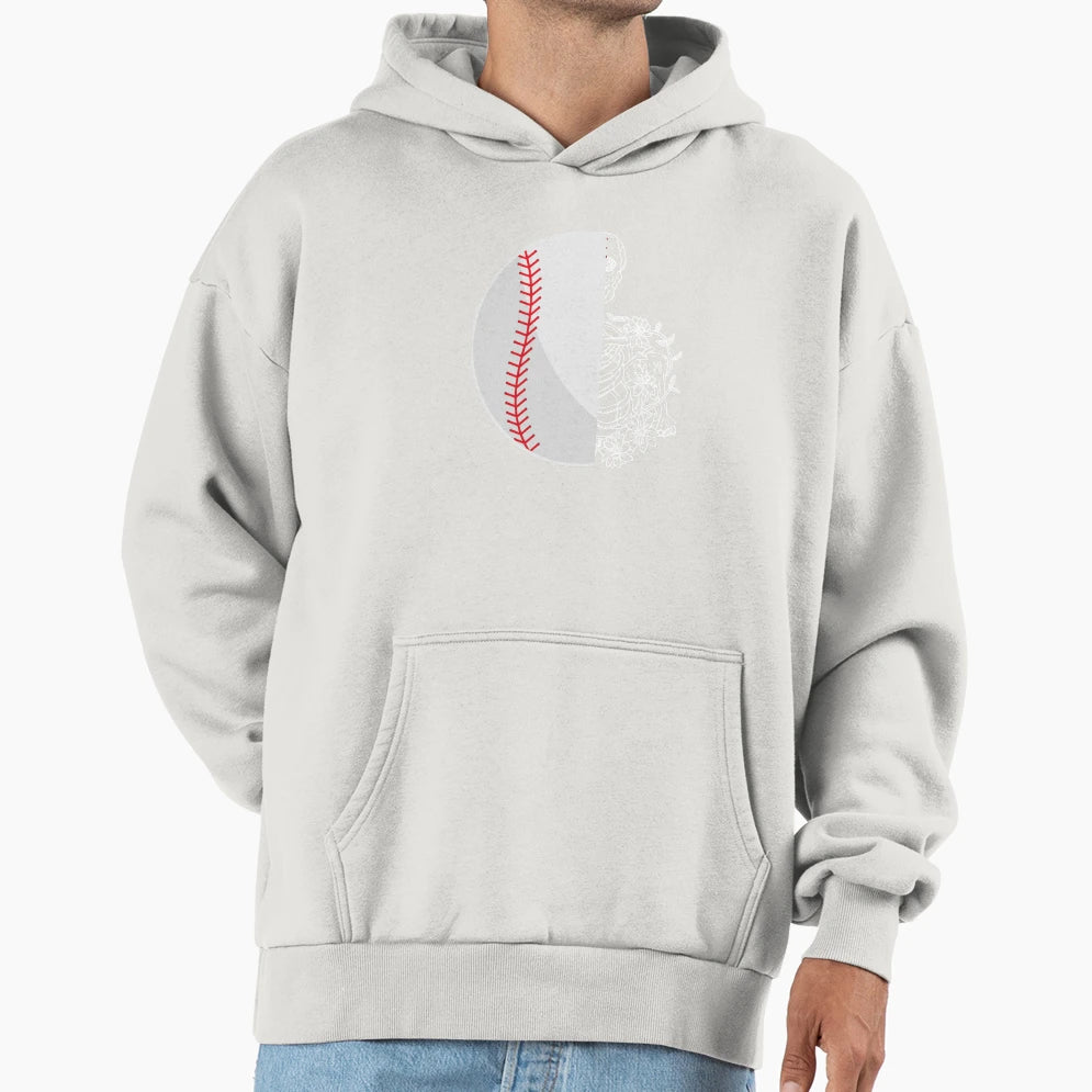 Baseball Skeleton Happy Halloween Half Hoodie - Custom Art Print Men Women - T-Shirt, Sweatshirt, Hoodie