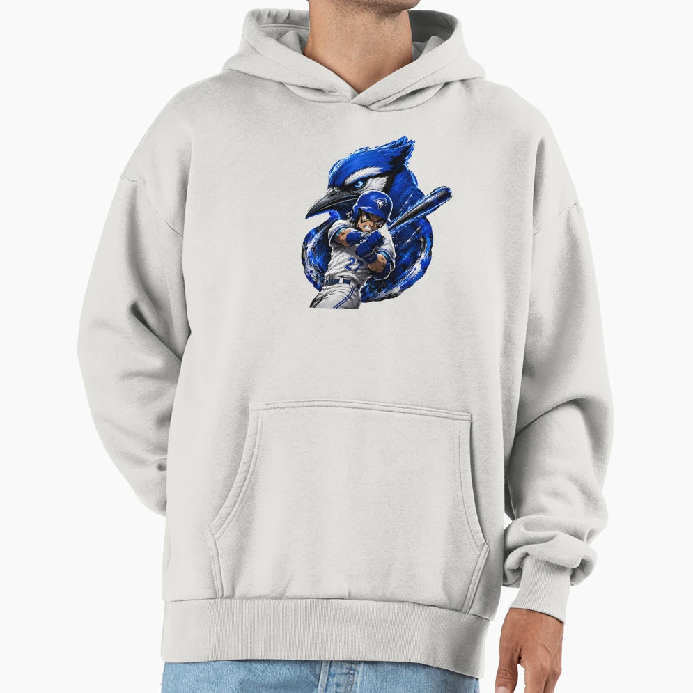 Furious Blue Jay Baseball Mascot Hoodie - Custom Art Print for Adults - T-Shirt, Sweatshirt, Hoodie