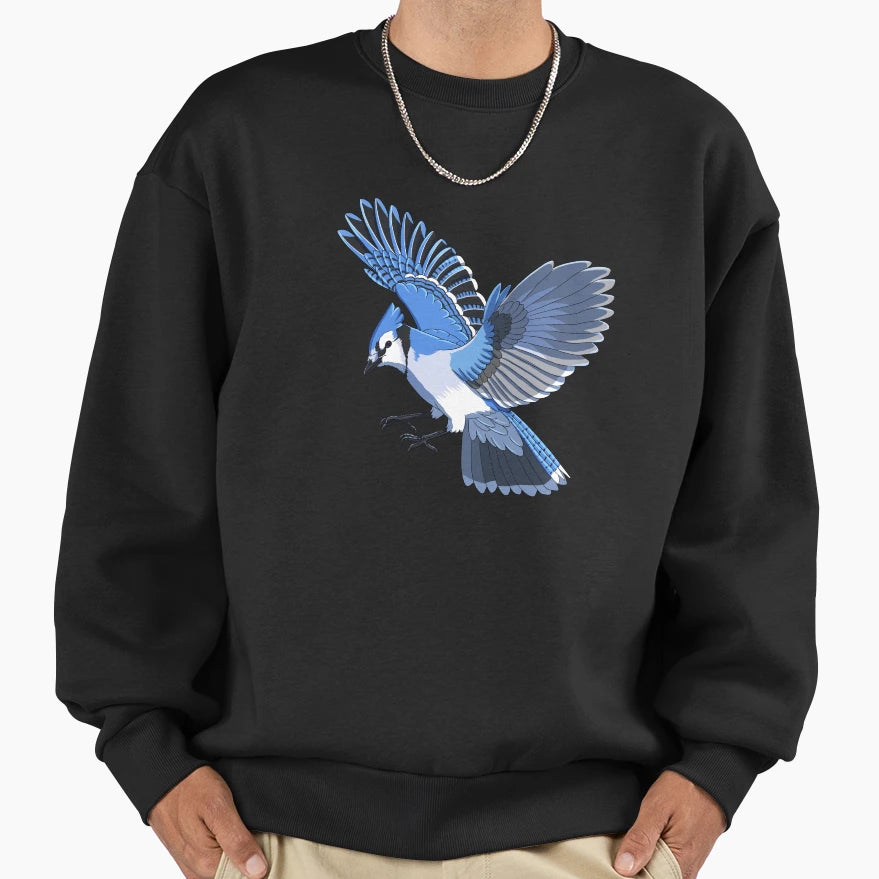 Flying Bird Blue Jay Sweatshirt - Fun Novelty Design for Adults - T-Shirt, Sweatshirt, Hoodie