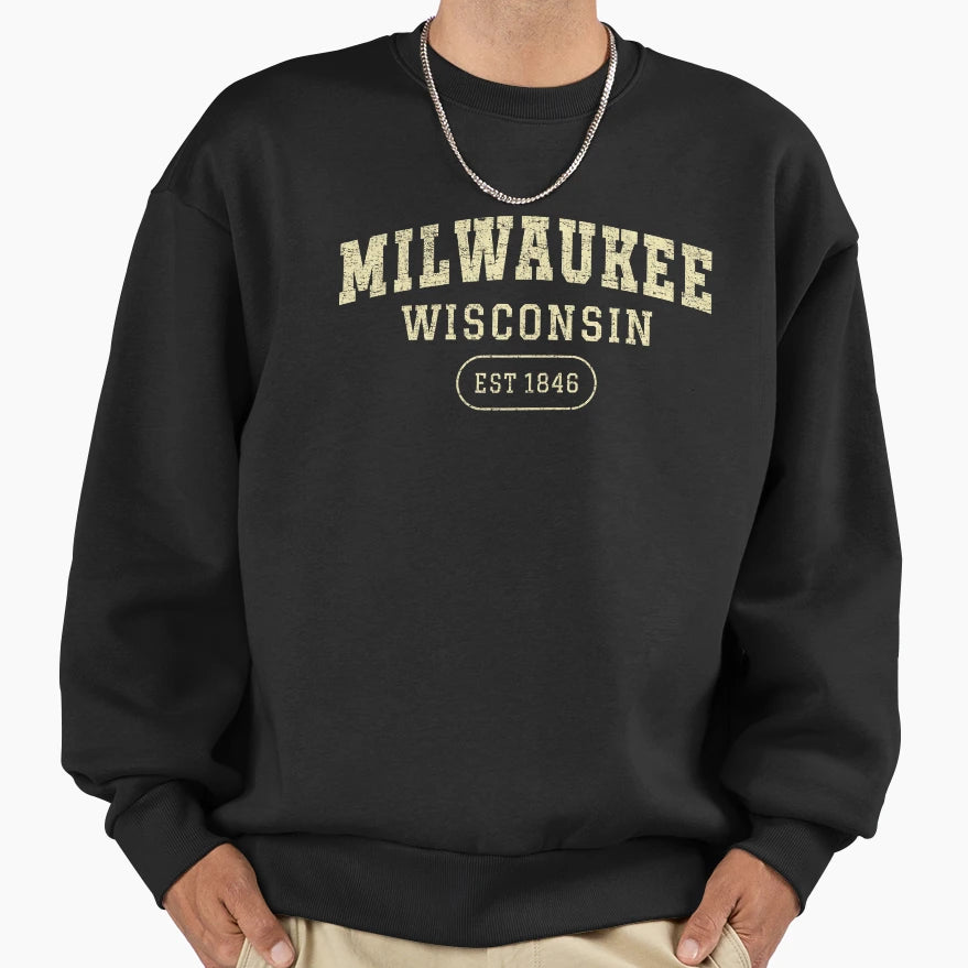 Milwaukee Wisconsin Est 1846 Sweatshirt - Aesthetic Graphic for Adults - T-Shirt, Sweatshirt, Hoodie