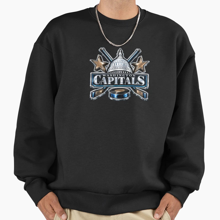 Washington Capitals Chrome Logo Sweatshirt - Minimalist Print for Adults - T-Shirt, Sweatshirt, Hoodie