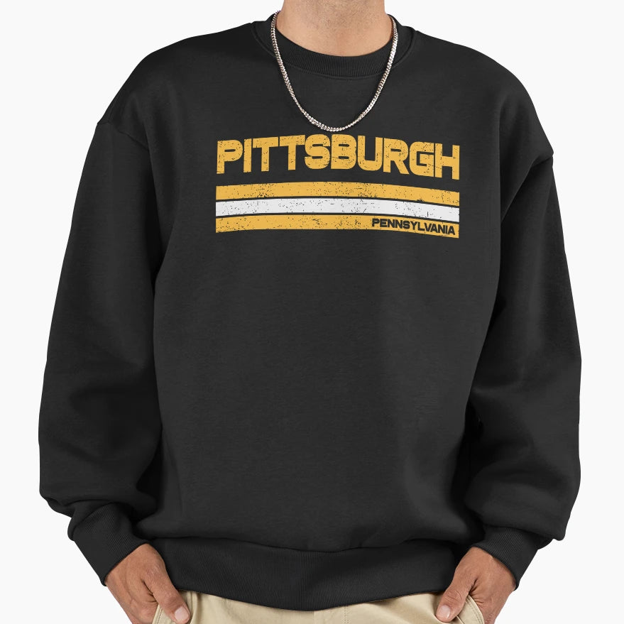 Pittsburgh Baseball Hockey Stripe Sweatshirt - Unique Graphic Unisex - T-Shirt, Sweatshirt, Hoodie