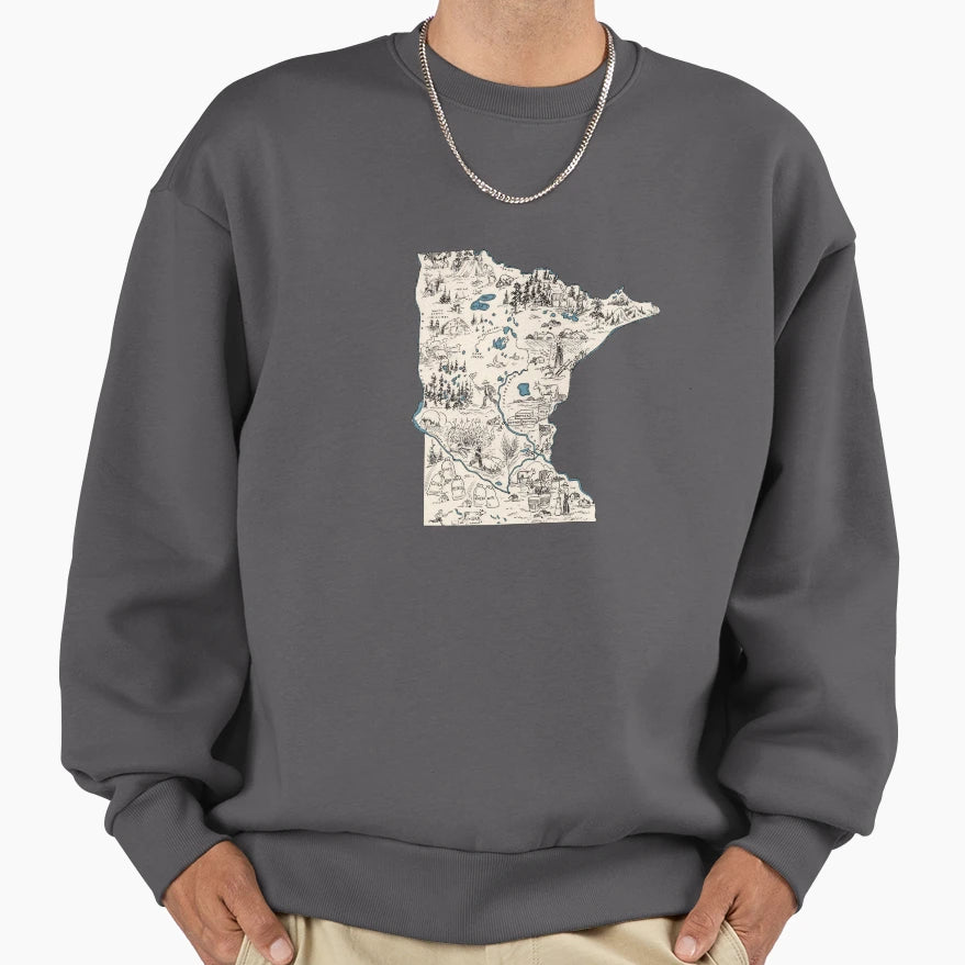 Minnesota Picture Map Sweatshirt - Unique Graphic Unisex - T-Shirt, Sweatshirt, Hoodie