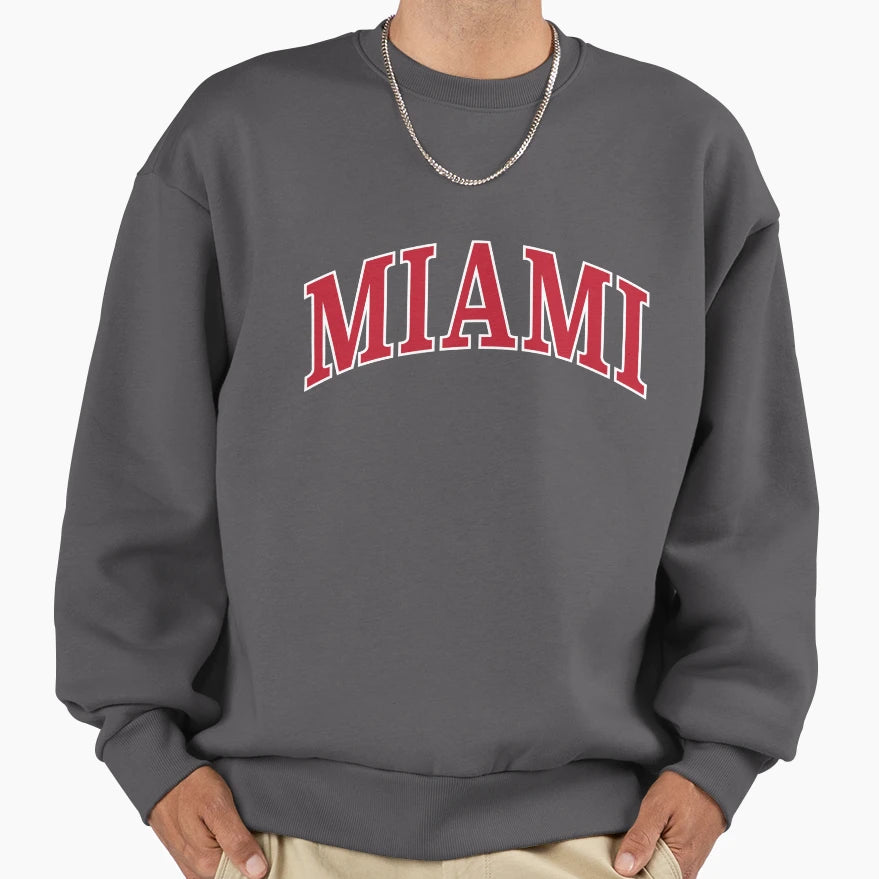 Miami U Serif Font Curved Sweatshirt - Graphic Print for Adults - T-Shirt, Sweatshirt, Hoodie