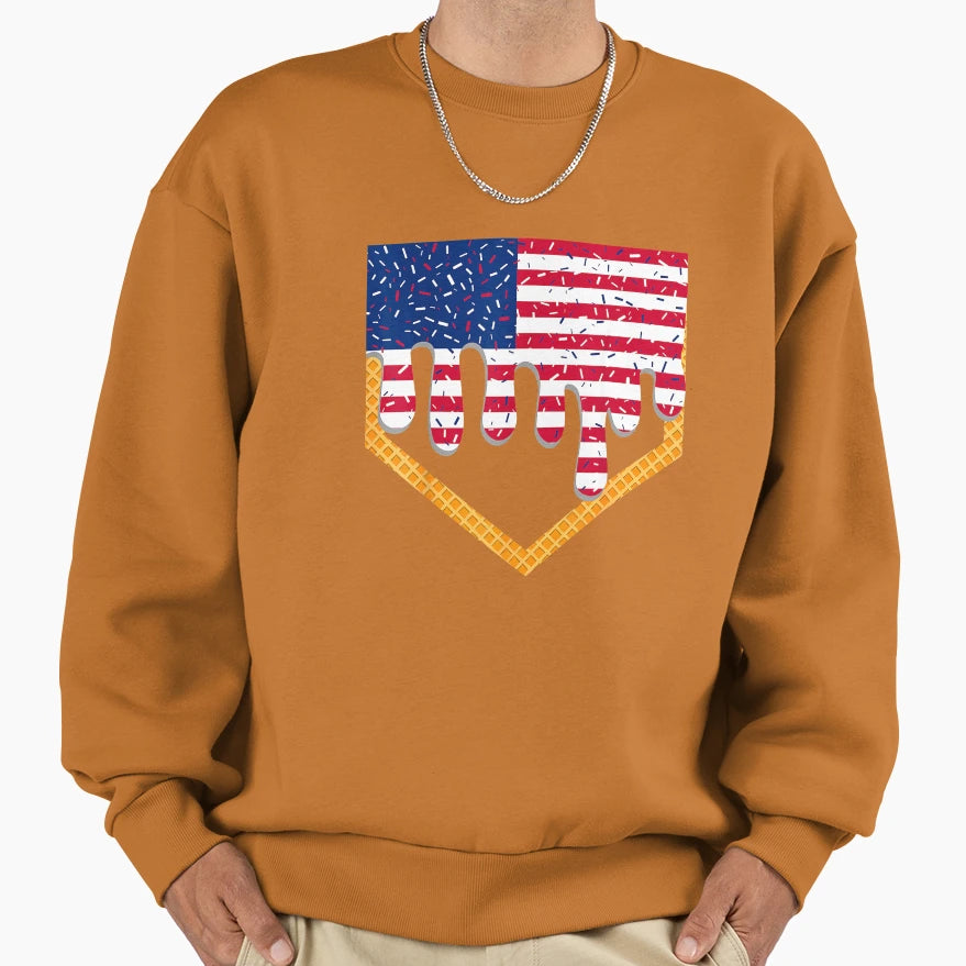 4Th July Baseball Drip Ice Cream T-Shirt - Custom Art Print Unisex - T-Shirt, Sweatshirt, Hoodie