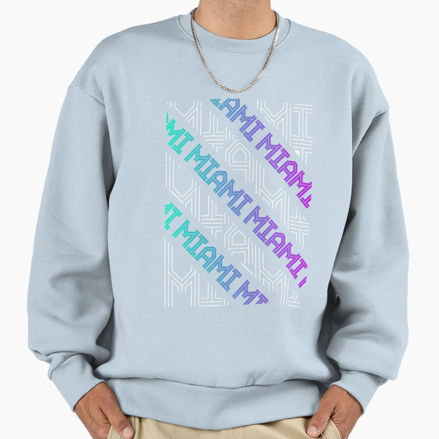 Miami Neon Typography Pattern Synthwave Sweatshirt - Unique Graphic Unisex - T-Shirt, Sweatshirt, Hoodie