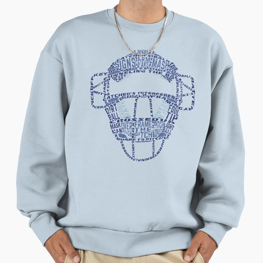 Baseball Catchers Mask Calligram Sweatshirt - Minimalist Print for Adults - T-Shirt, Sweatshirt, Hoodie