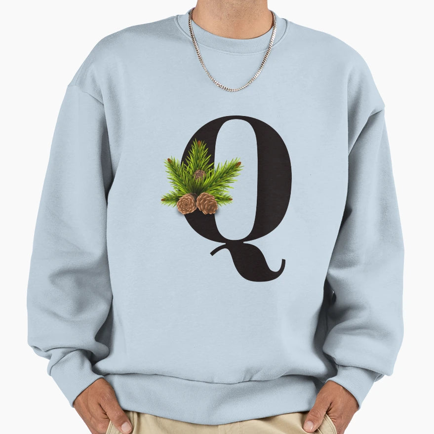 Letter Q Alphabet Monogram Pine Sweatshirt - Trendy Graphic Men Women - T-Shirt, Sweatshirt, Hoodie