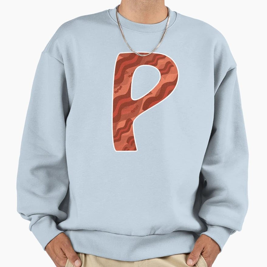 Letter Art Bacon Pattern P Sweatshirt - Minimalist Print Men Women - T-Shirt, Sweatshirt, Hoodie