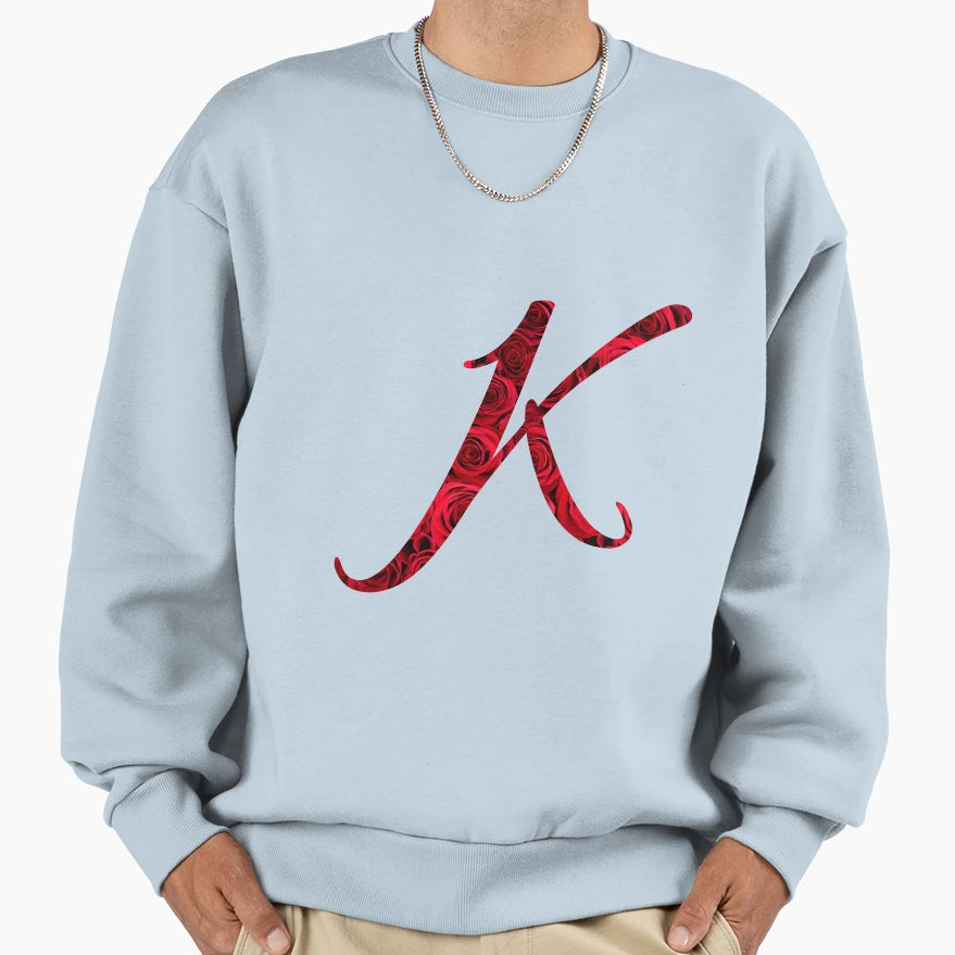 Letter K Red Rose Sweatshirt - Aesthetic Graphic Unisex - T-Shirt, Sweatshirt, Hoodie