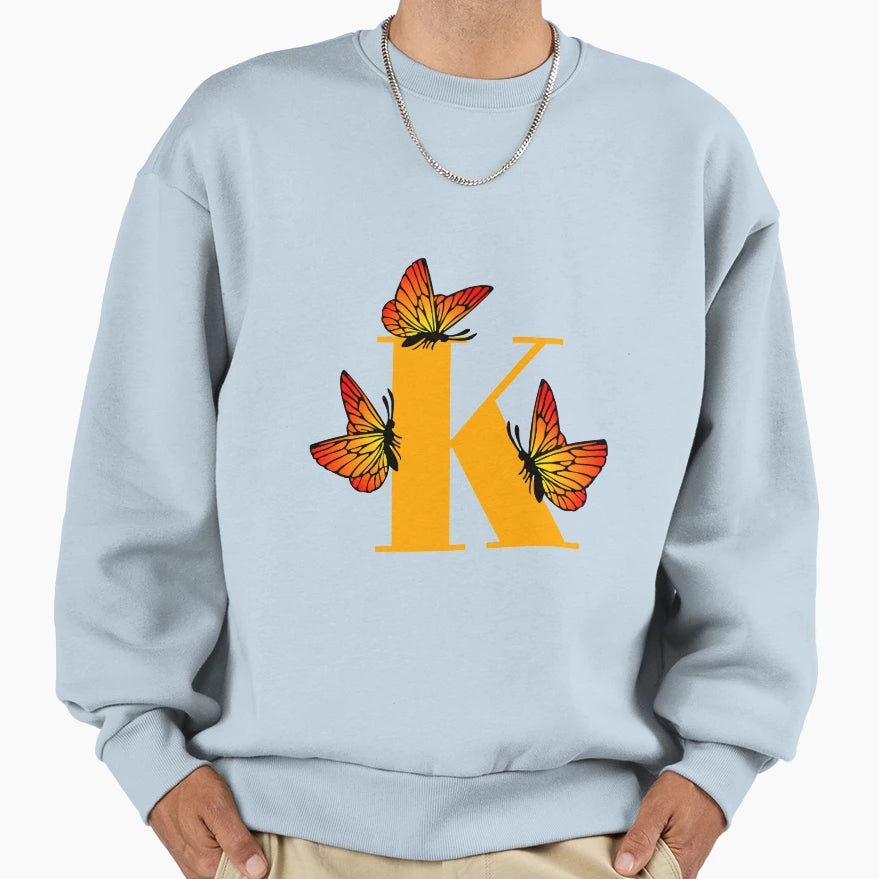 Letter K Alphabet Monogram Butterfly Sweatshirt - Minimalist Print Unisex - T-Shirt, Sweatshirt, Hoodie