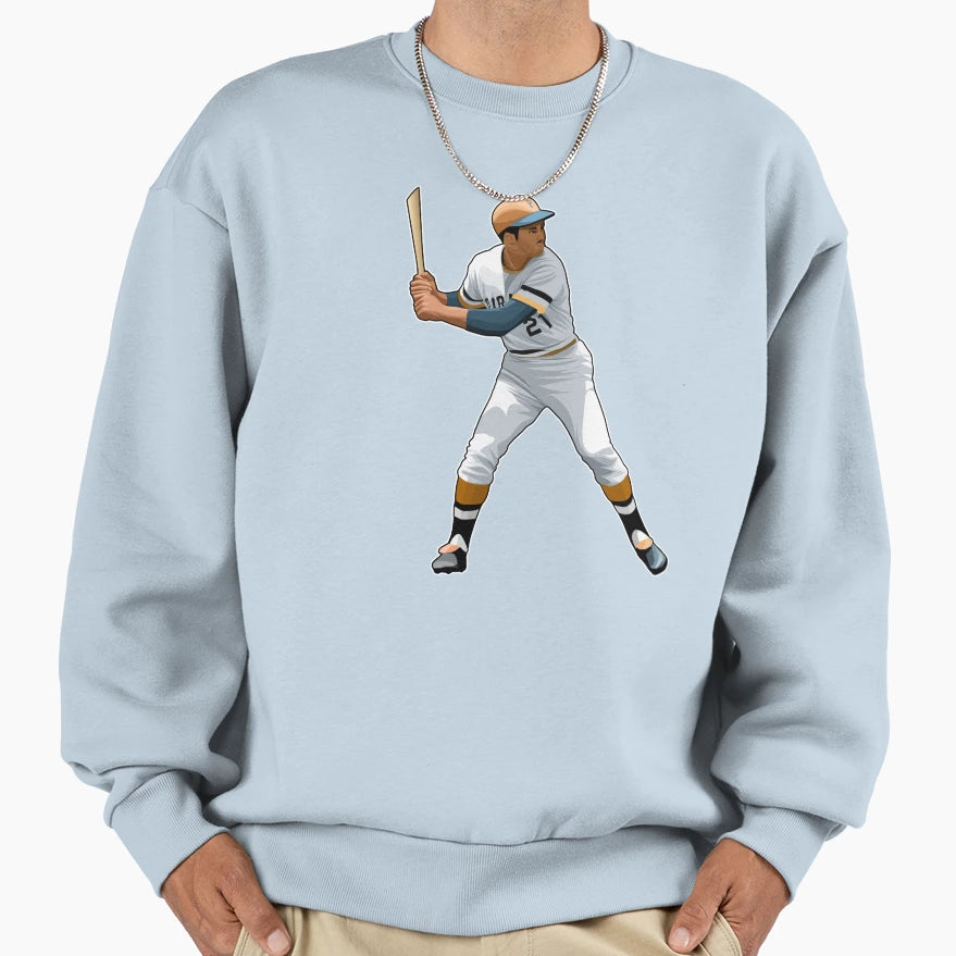 Roberto Clemente 21 Bat Circa 1970 Sweatshirt - Minimalist Print for Adults - T-Shirt, Sweatshirt, Hoodie