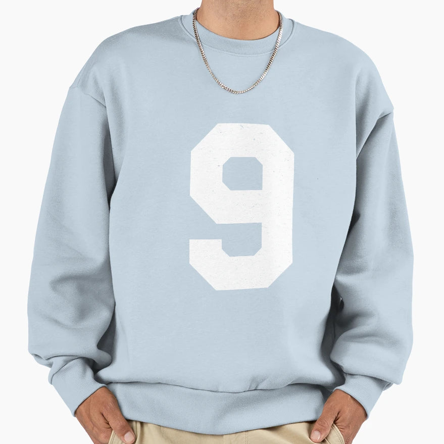 Jersey Uniform Number 9 White Block Sweatshirt - Streetwear Style Unisex - T-Shirt, Sweatshirt, Hoodie