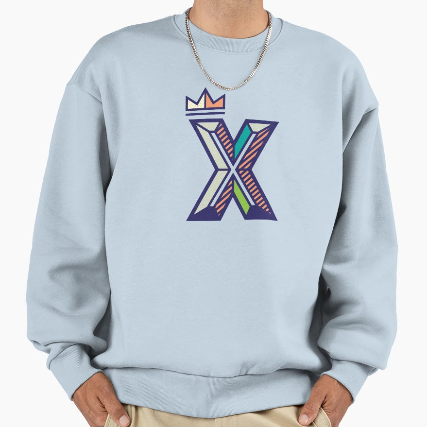 Crowned X Initial Sweatshirt - Casual Everyday Wear Men Women - T-Shirt, Sweatshirt, Hoodie