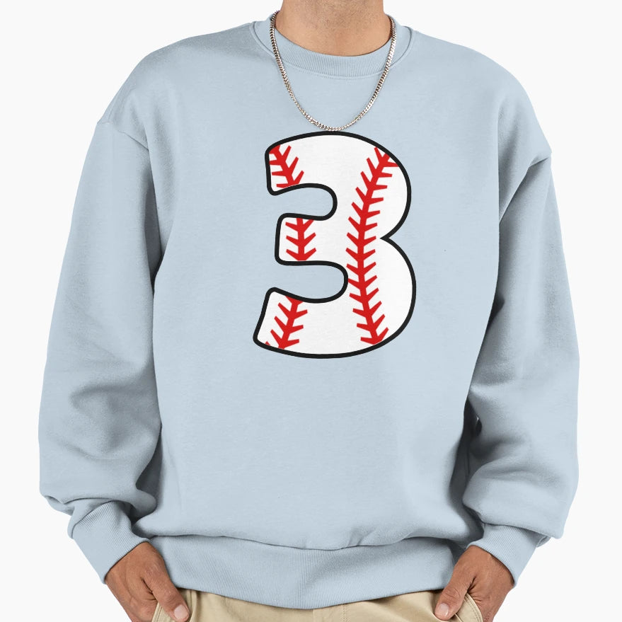 Number 3 Baseball 3 Sweatshirt - Unique Graphic for Adults - T-Shirt, Sweatshirt, Hoodie