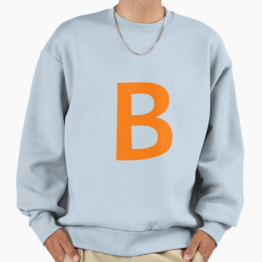 Orange Color Letter B Sweatshirt - Graphic Print Unisex - T-Shirt, Sweatshirt, Hoodie