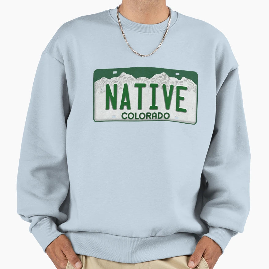 Colorado Native License Plate Sweatshirt - Trendy Graphic Unisex - T-Shirt, Sweatshirt, Hoodie