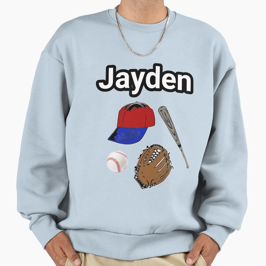 Jayden Loves Baseball Sweatshirt - Trendy Graphic Unisex - T-Shirt, Sweatshirt, Hoodie