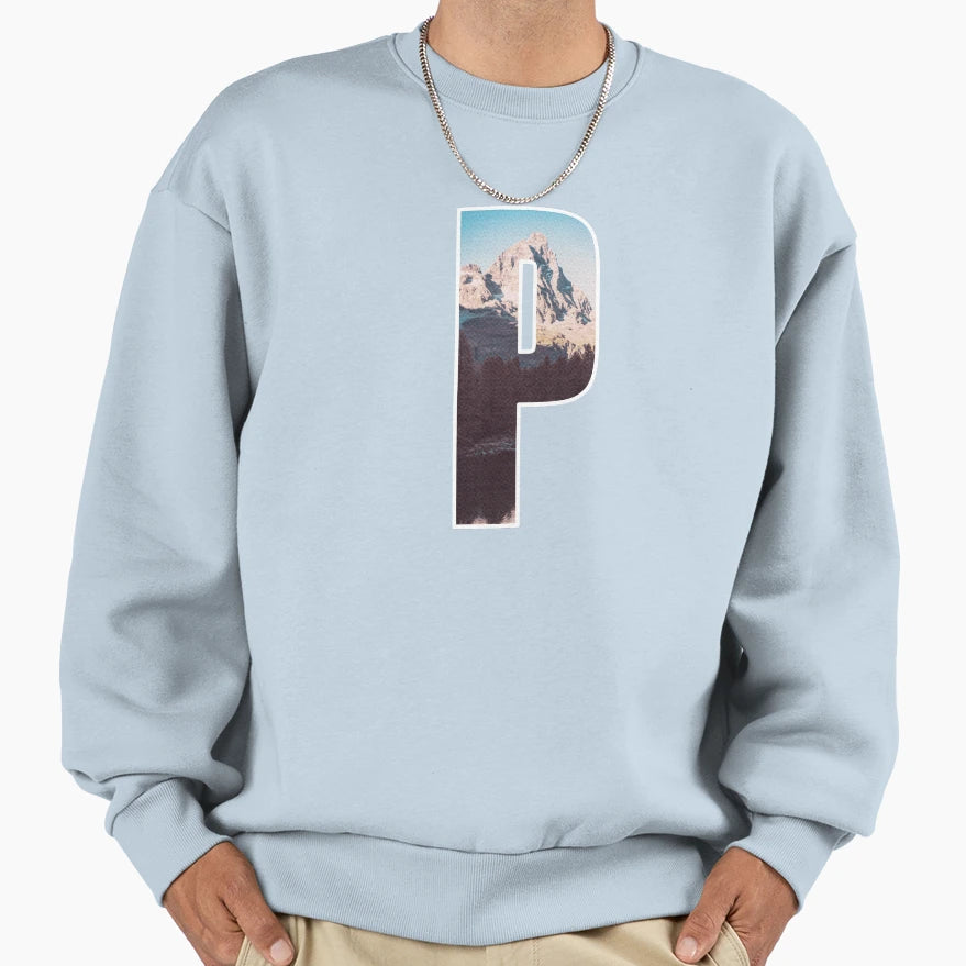 Letter P Mountain Photo Art Sweatshirt - Casual Everyday Wear Men Women - T-Shirt, Sweatshirt, Hoodie