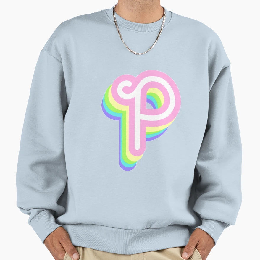 Funky Pastel Rainbow Letter P Sweatshirt - Aesthetic Graphic Unisex - T-Shirt, Sweatshirt, Hoodie