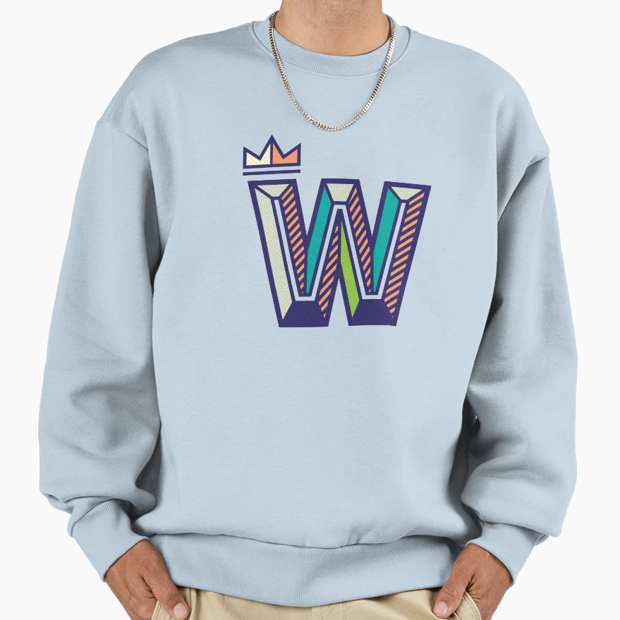 Crowned W Initial Sweatshirt - Minimalist Print for Adults - T-Shirt, Sweatshirt, Hoodie