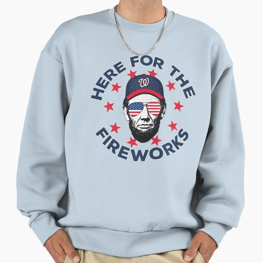 Here Firework Patriotic Abraham Sweatshirt - Novelty Apparel for Adults - T-Shirt, Sweatshirt, Hoodie