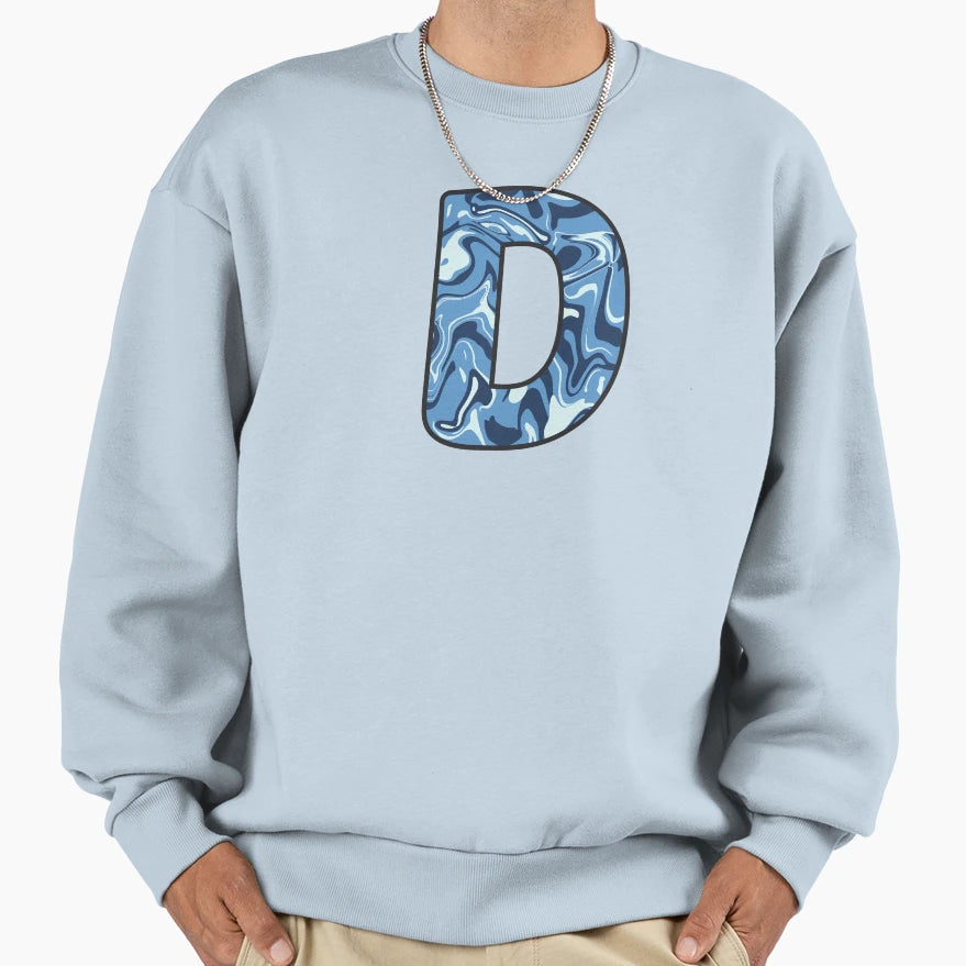 D Blue Marble Alphabet Letter Sweatshirt - Aesthetic Graphic Men Women - T-Shirt, Sweatshirt, Hoodie