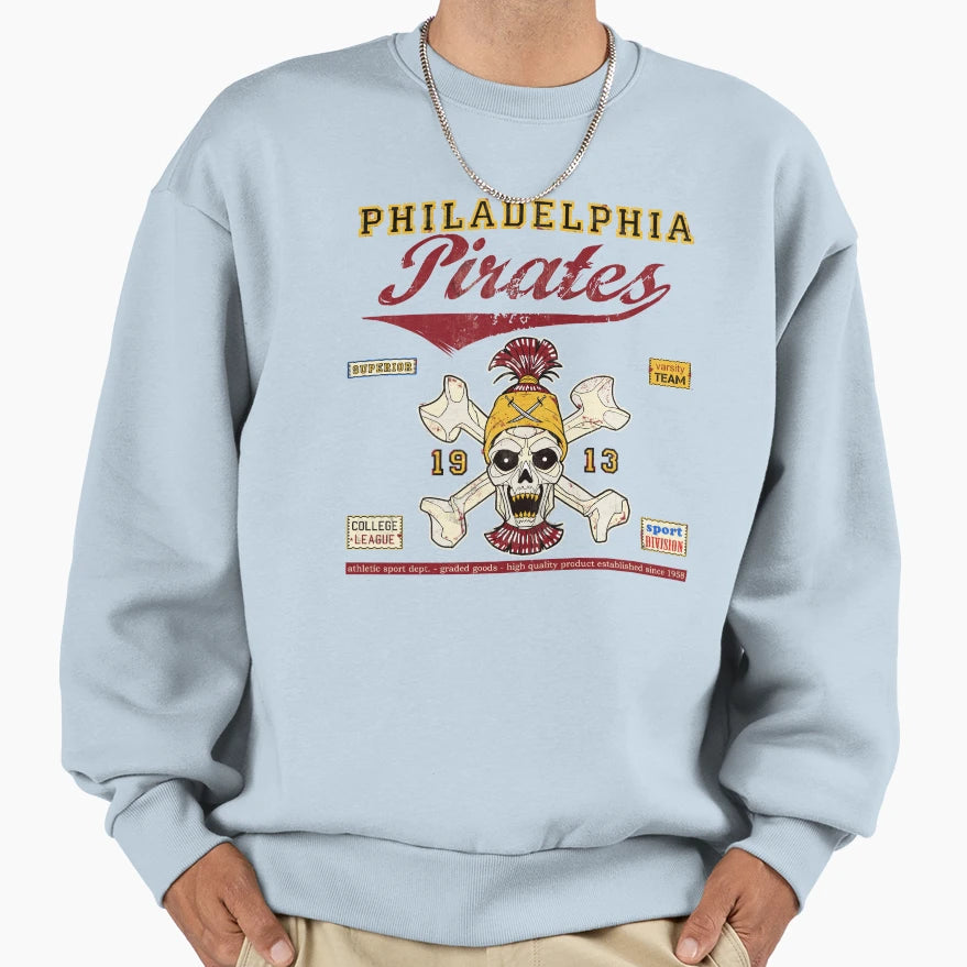 Philedelphia Pirates Skull Sweatshirt - Novelty Apparel for Adults - T-Shirt, Sweatshirt, Hoodie