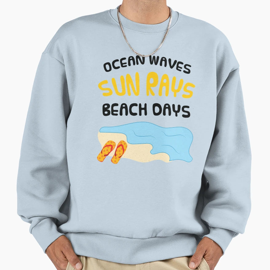 Ocean Waves Sun Rays Beach Days Sweatshirt - Graphic Print for Adults - T-Shirt, Sweatshirt, Hoodie