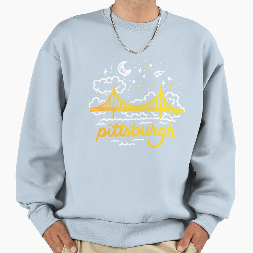Pittsburgh Starry Yellow Bridge Sweatshirt - Unique Graphic for Adults - T-Shirt, Sweatshirt, Hoodie