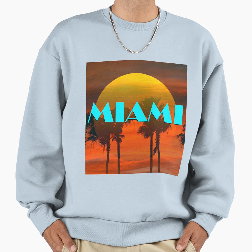 Miami Sunset Center Text Sweatshirt - Minimalist Print for Adults - T-Shirt, Sweatshirt, Hoodie