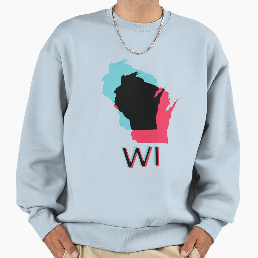 Wisconsin Glitch Sweatshirt - Trendy Graphic for Adults - T-Shirt, Sweatshirt, Hoodie